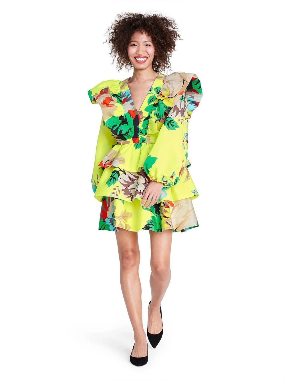 NWT CHRISTOPHER JOHN ROGERS X TARGET Floral Tiered Mini Dress Yellow 6